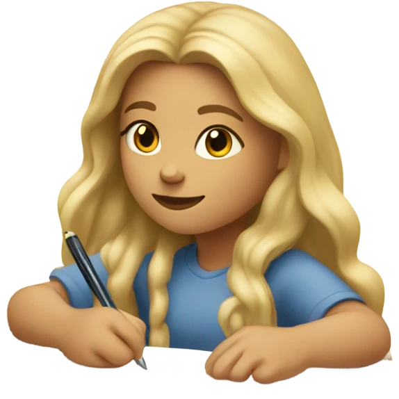 Long blonde girl writing a postcard emoji