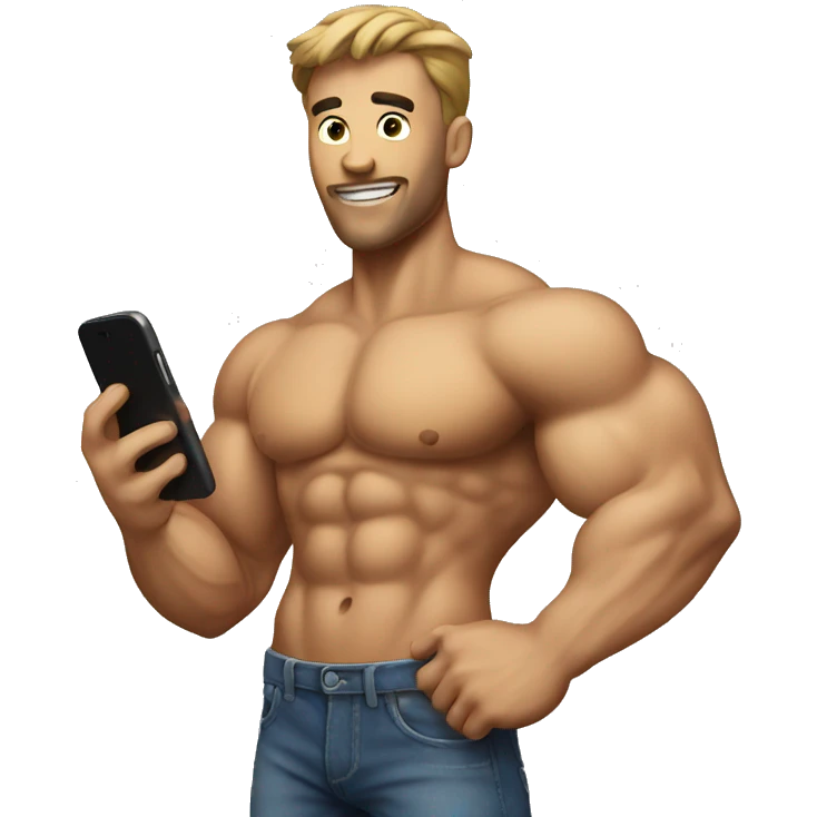 muscular guy with phone emoji