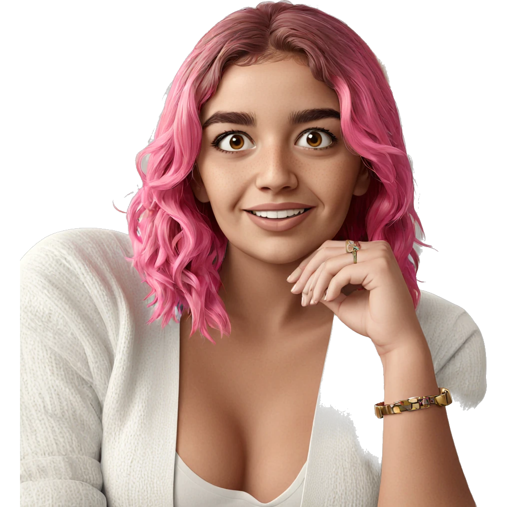 smiling girl with pink hair emoji