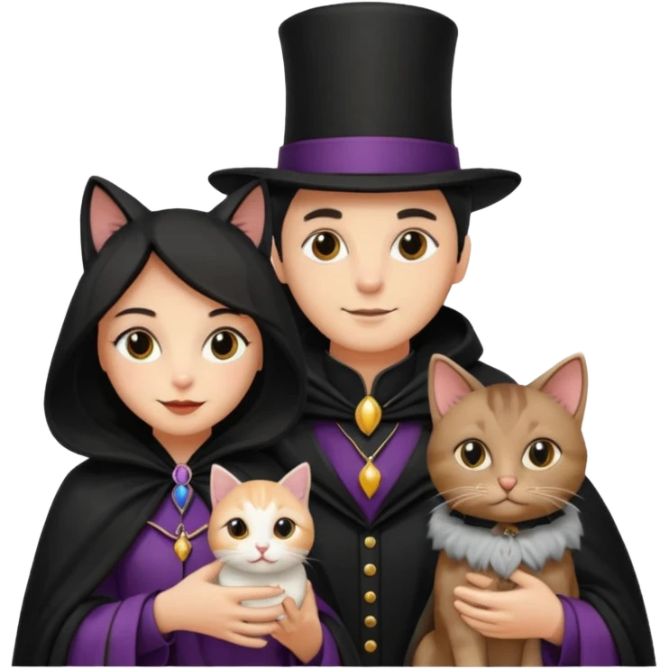 magician couple and their pet cat emoji