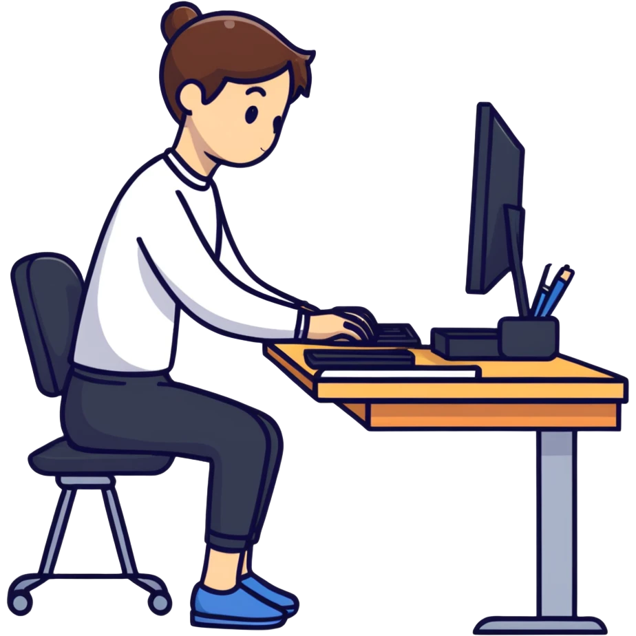 Person sitting at desk with proper ergonomic posture emoji