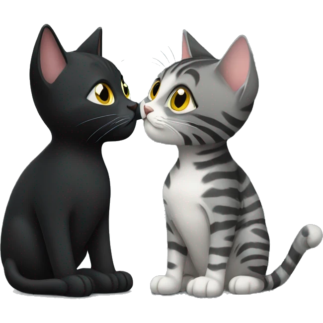 Black cat and grey tabby cat kissing emoji