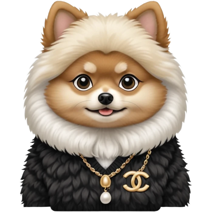 Black and white pomeranian wearing coco chanel Sweater  emoji