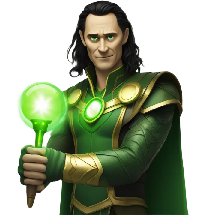 Loki god of stories from mcu holding Green light emoji