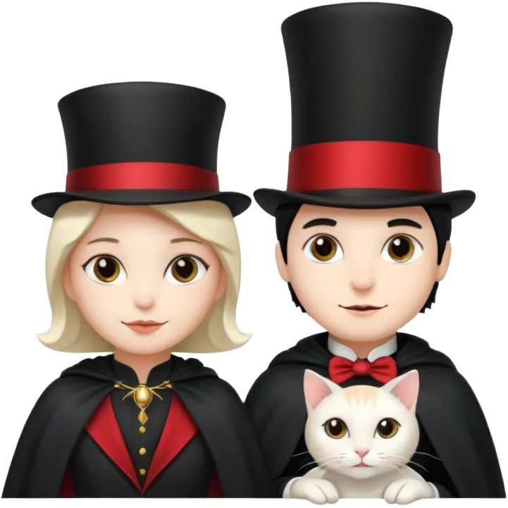 magician couple and their pet cat emoji