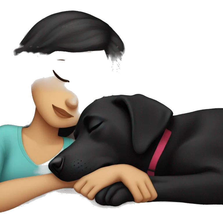 Girl sleeping with black Labrador retriever emoji