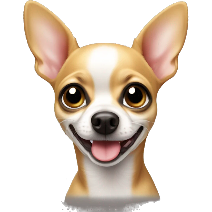 Short hair, apple head, fawm coloured chihuahua looking forward, tail wagging and very happy emoji