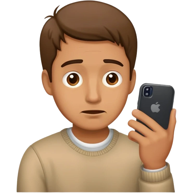 man looking at phone with embarrassed expression emoji