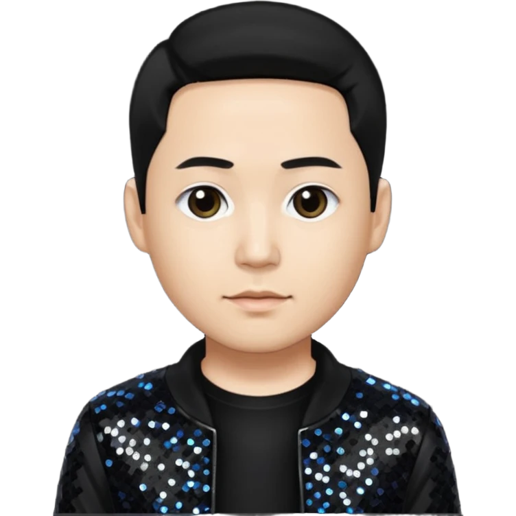Joe Hahn from Linkin Park with black hair, light skin, black sequin outfit emoji
