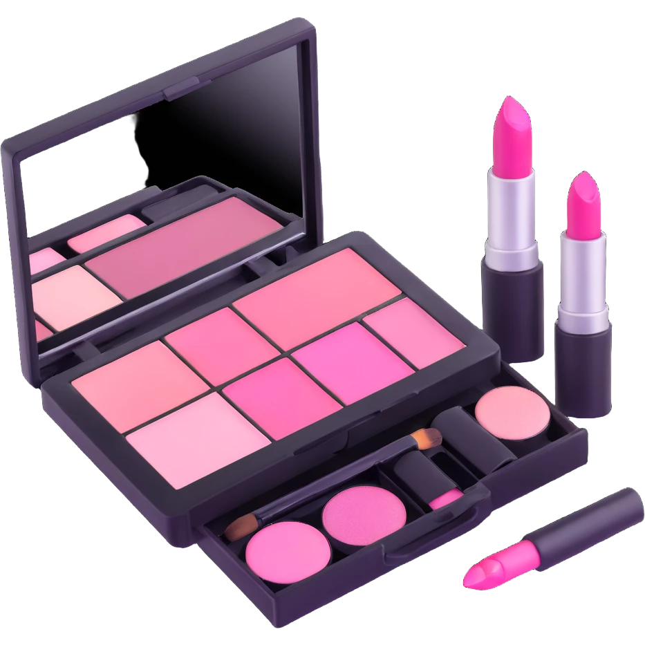 Pink AVON makeup set with pink lipstick, pink blush, and pink eyeshadow palette emoji