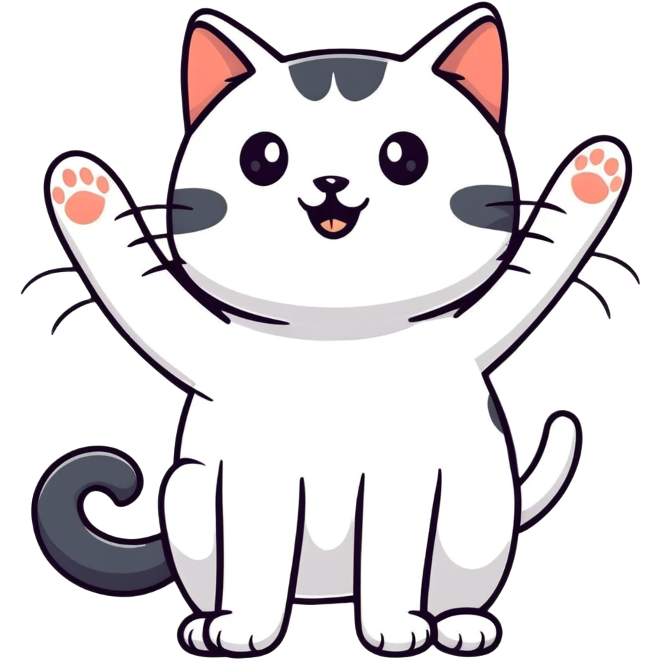 Playful cat with paws up emoji