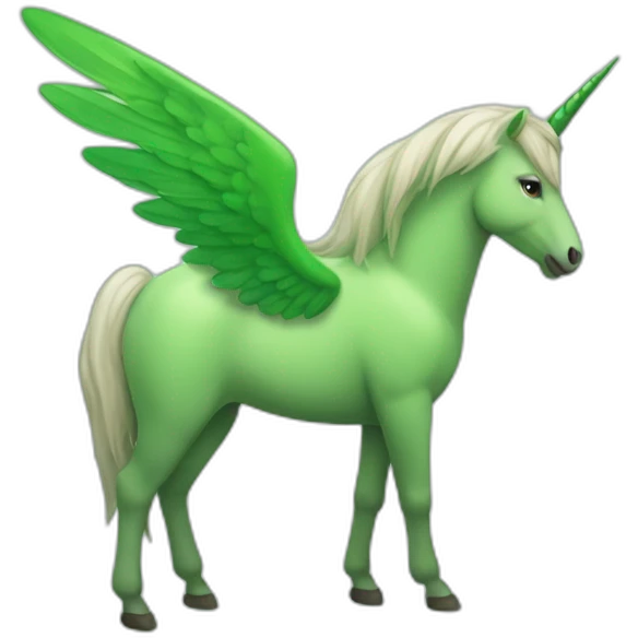 Une licorne verte et banche avec ses ailes emoji