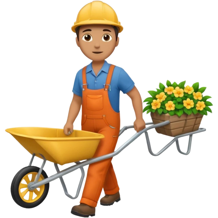 Landscaping company worker, walking with wheelbarrow, full body emoji