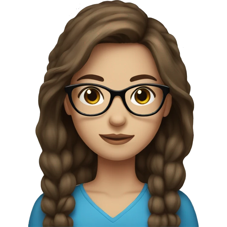 brown hair girl with glasses blue eyes emoji