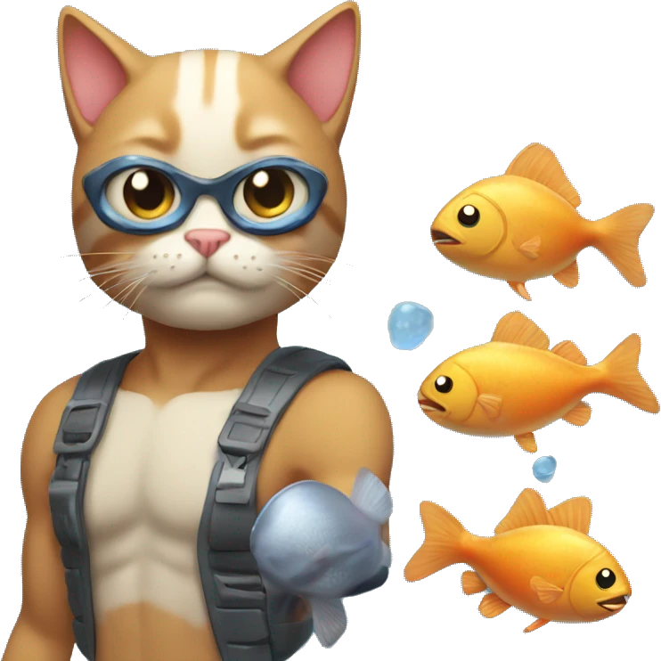 Cat with muscles and a fish pet  emoji