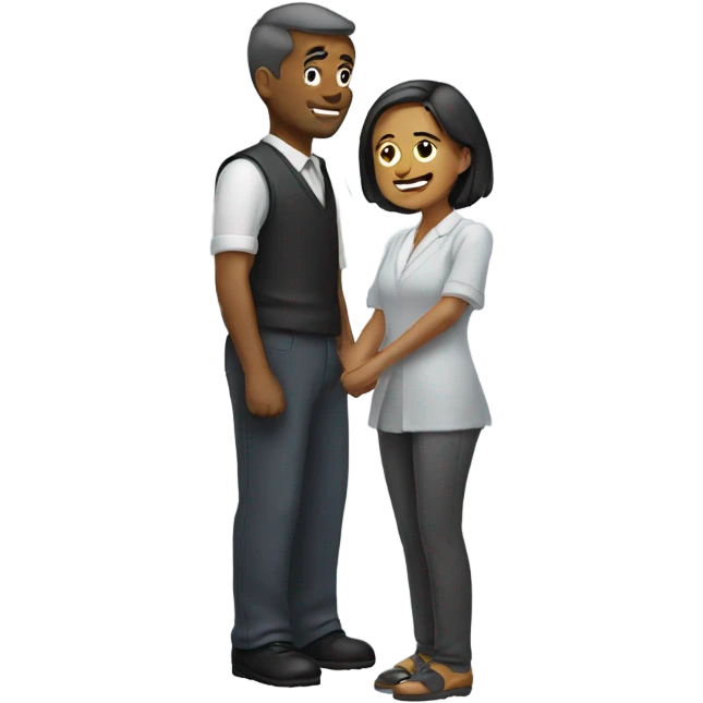 Man waving behind bowing woman emoji