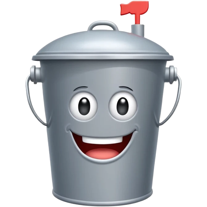 Chum Bucket restaurant from SpongeBob, gray bucket-shaped building with a sign emoji