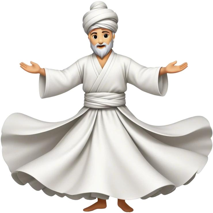 Cinematic Realistic Whirling Dervish Dance Emoji, depicted as a mesmerizing traditional Sufi dance scene with flowing robes and dynamic movement, rendered with vibrant textures and swirling mystical lighting that captures its spiritual energy. emoji