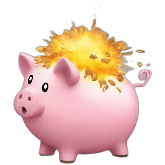 Piggy bank exploding from being full emoji