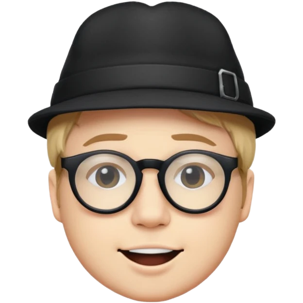 Patrick Stump from Fall Out Boy, emoji style, signature hat, glasses, energetic expression emoji