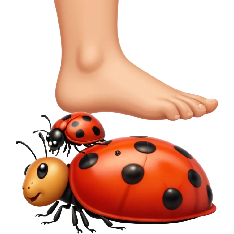 showing a cartoon human foot stepping on a small bug (like a ladybug), slightly squished but cartoonish, no violence, playful Apple emoji style emoji