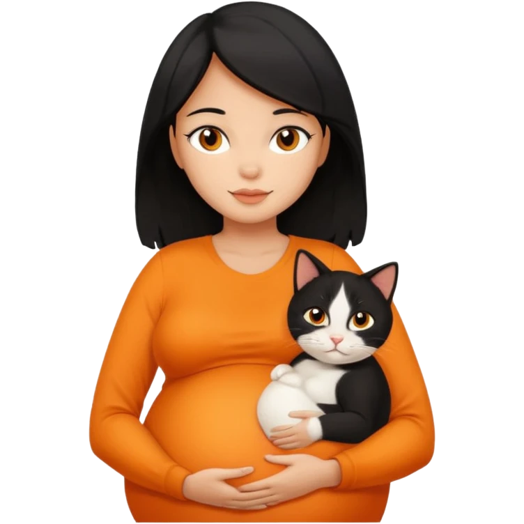 pregnant black hair woman with orange cat emoji