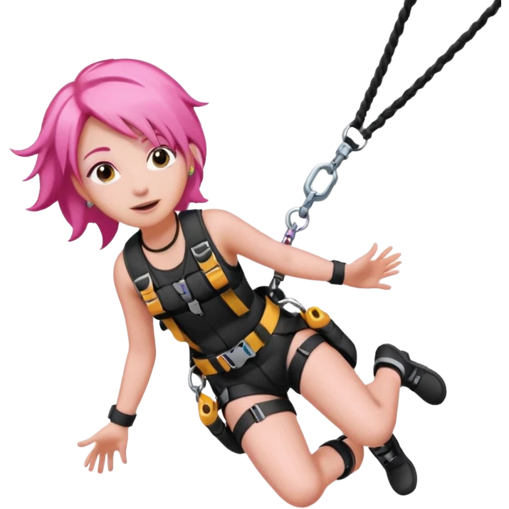 bungee jumping face with earrings pink hair flying away bungee jumo emoji