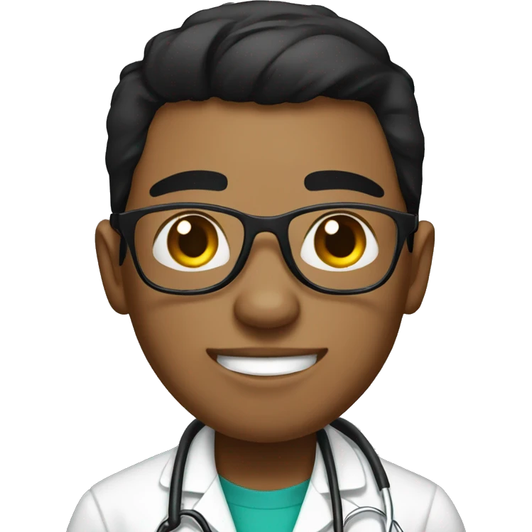 Young Mexican doctor with big black boxer dog with white face emoji