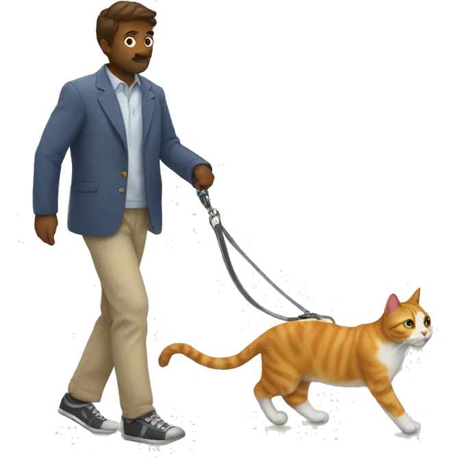 Cat walking a human on a leash emoji