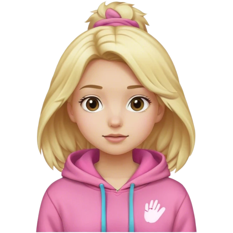 Blonde girl wearing pink palm puff hoodie emoji