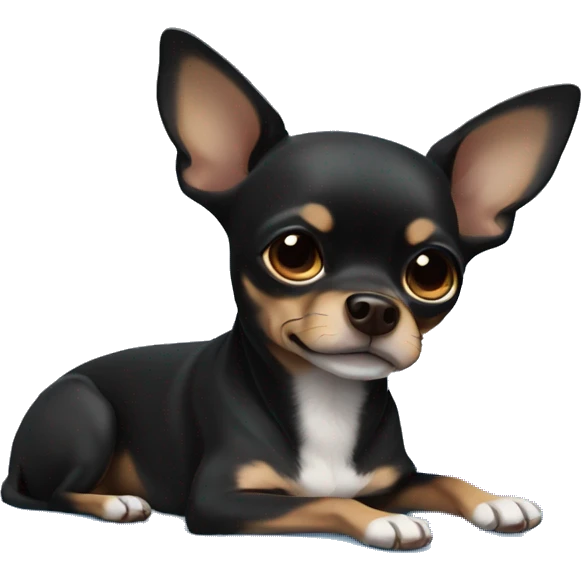 Half Black brown chihuahua girl laying down blue blanket emoji