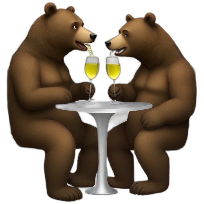 two bears drinking white wine metal table emoji