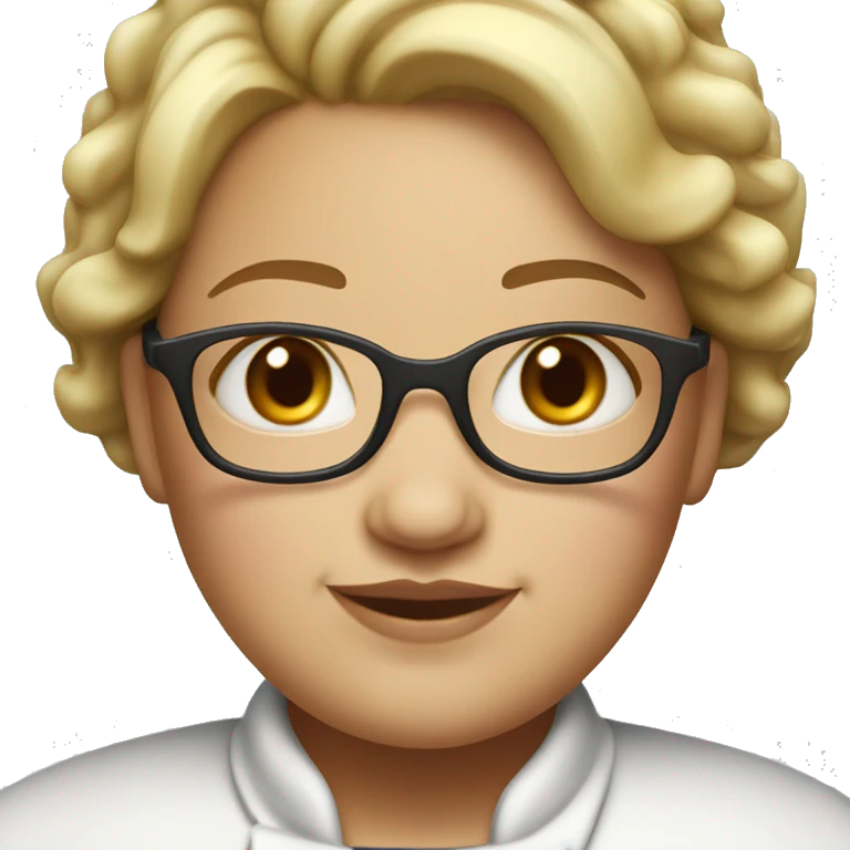 fat chef girl with glasses and short hair light skin color emoji