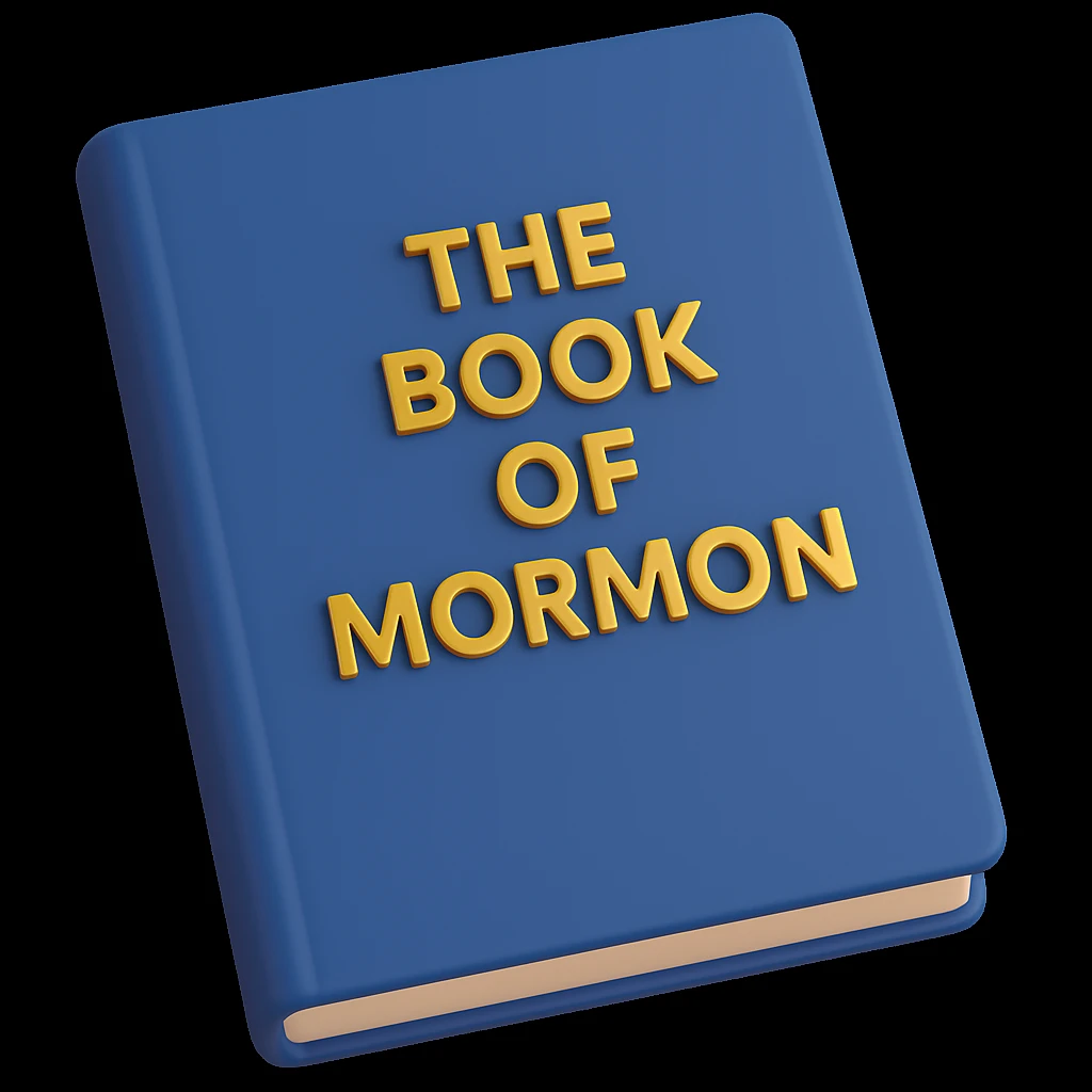Make the cover plain and a darker blue. Add the title on the front as 'The Book of Mormon' in gold letters (3d-emoji style) emoji