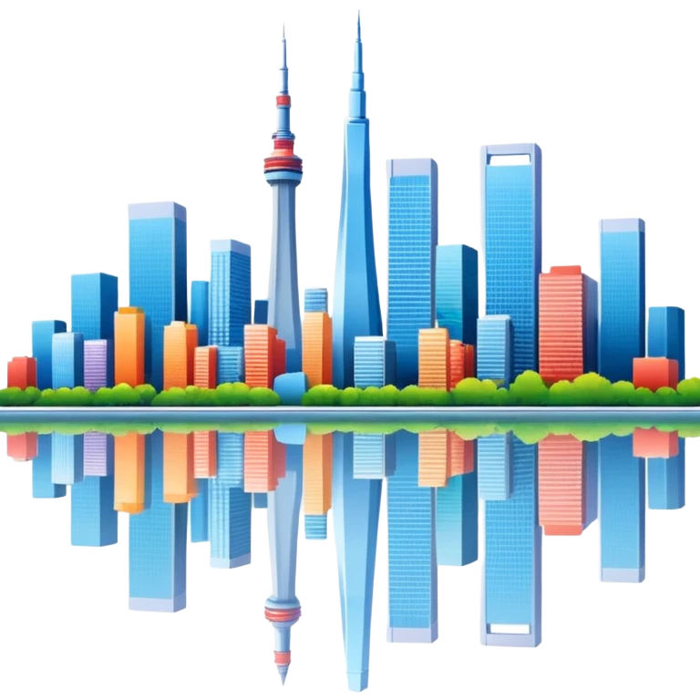 Create a tokyo skyline with a mirror image of the san francisco skyline below it.  emoji