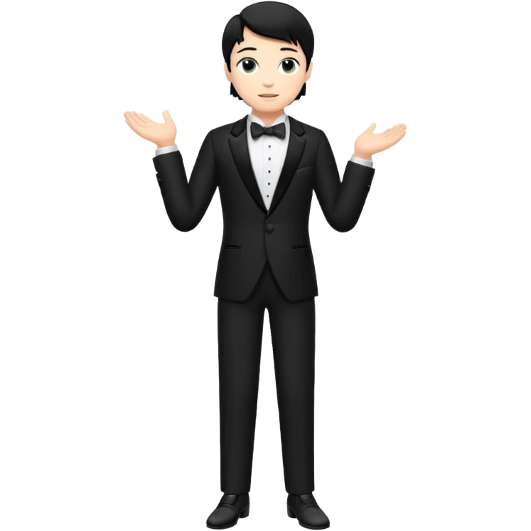 white boy with black hair in a tuxedo. full body emoji