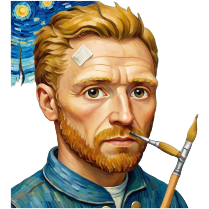 an gogh paints on a canvas. band-aid on the ear emoji