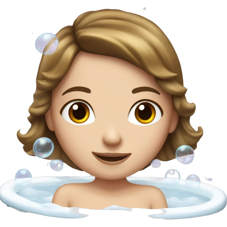 White girl with straigt brown hair in a bath tub with bubbles emoji