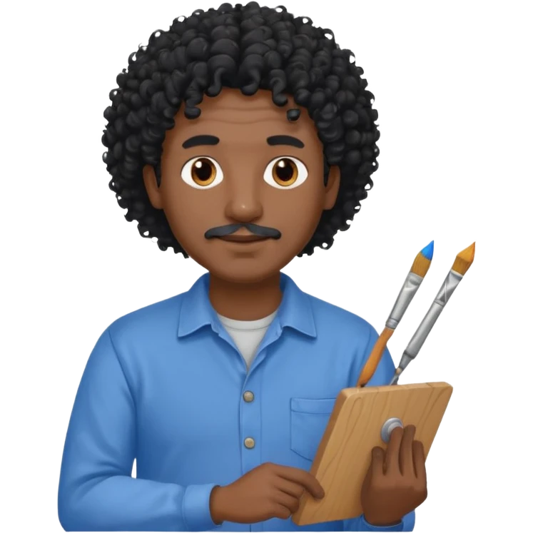 homme 50 ans cheveux frisé noir artiste peintre chemisse bleu emoji
