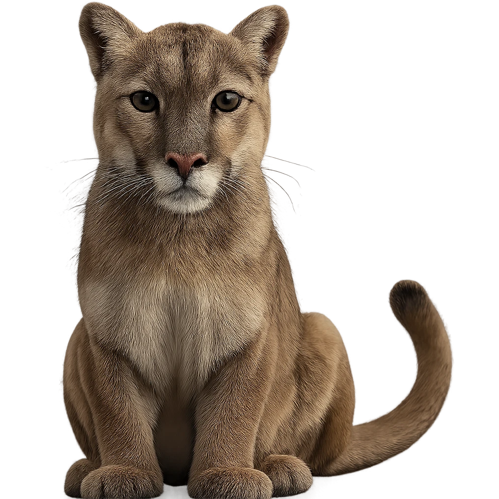 Make the mountain lion more realistic with no background, photorealistic style. emoji