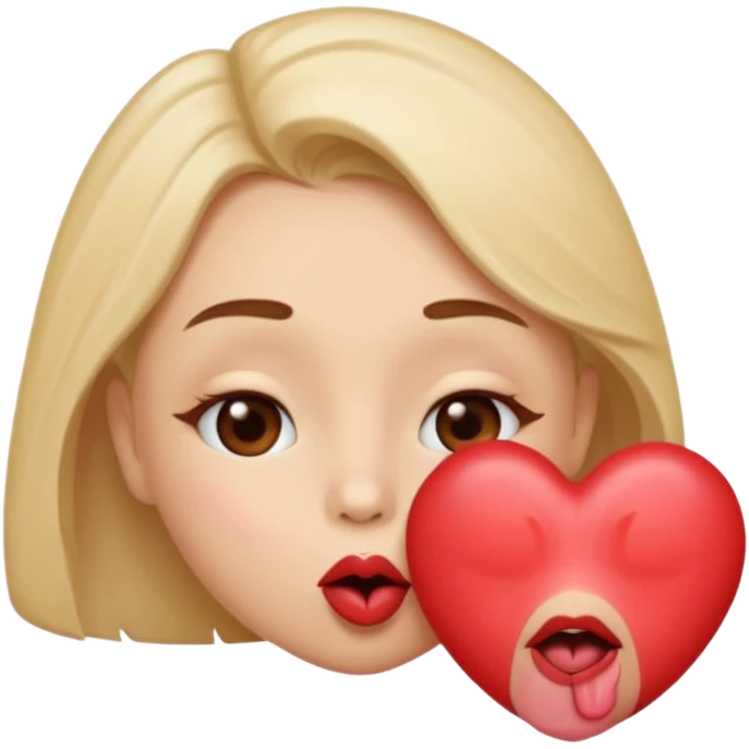 A cute circular blowing a smooch kiss with heart and little bite on the lower lip emoji