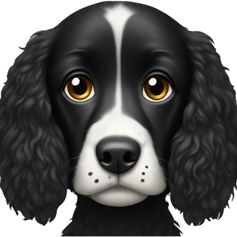 Small completely black spaniel with black fur on his whole face and white fur only on his chest emoji
