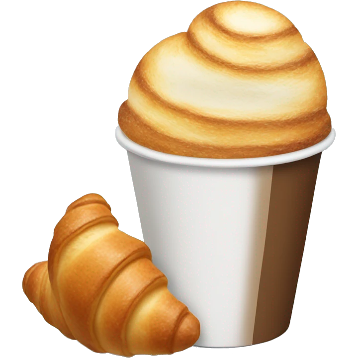 Disposable cup with cappuccino and croissant emoji