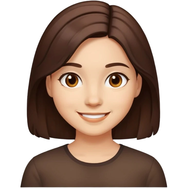 Girl with dark chestnut middle length hair, pretty light skin smiling  emoji