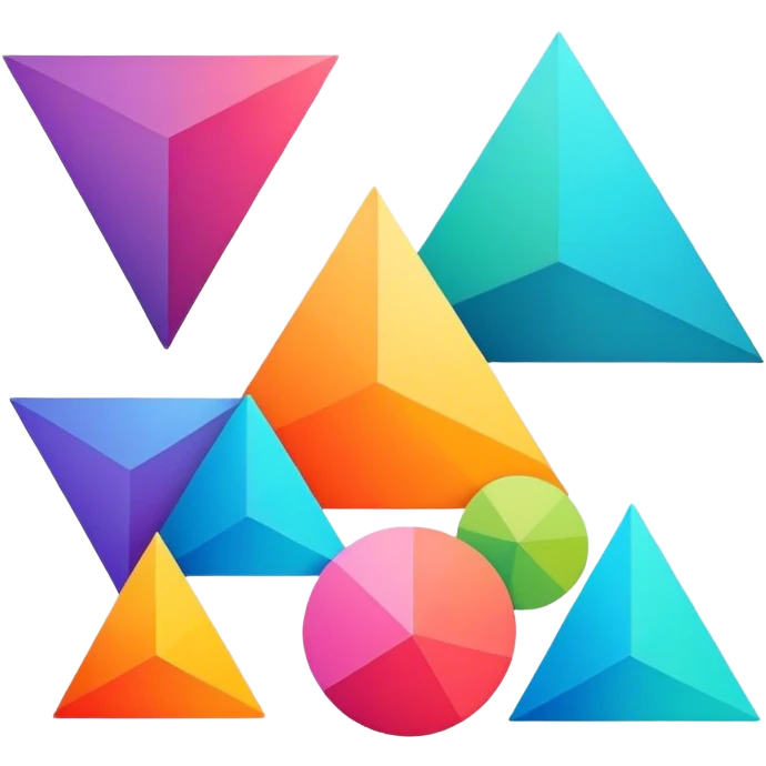  colorful geometric shapes (like a triangle, pentagon, and circle) slightly overlayed with angles and r emoji