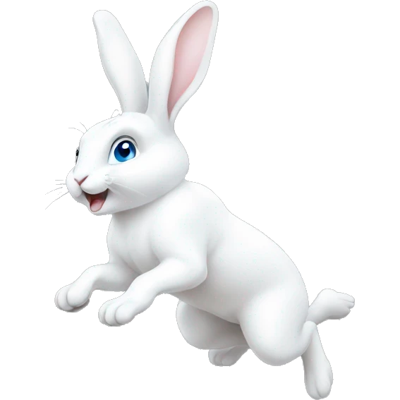 White rabbit blue eyes jumping emoji
