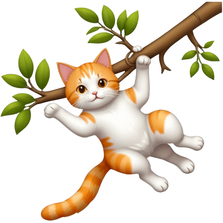 Cat dangling from tree branch emoji