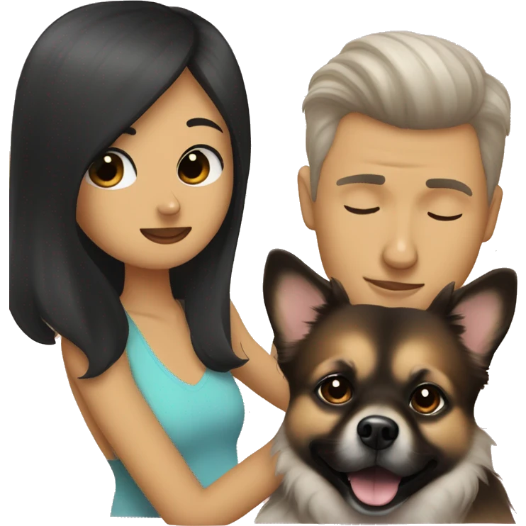 
Pomeranian lulu kissing his white human owner with short black hair and thin beard emoji