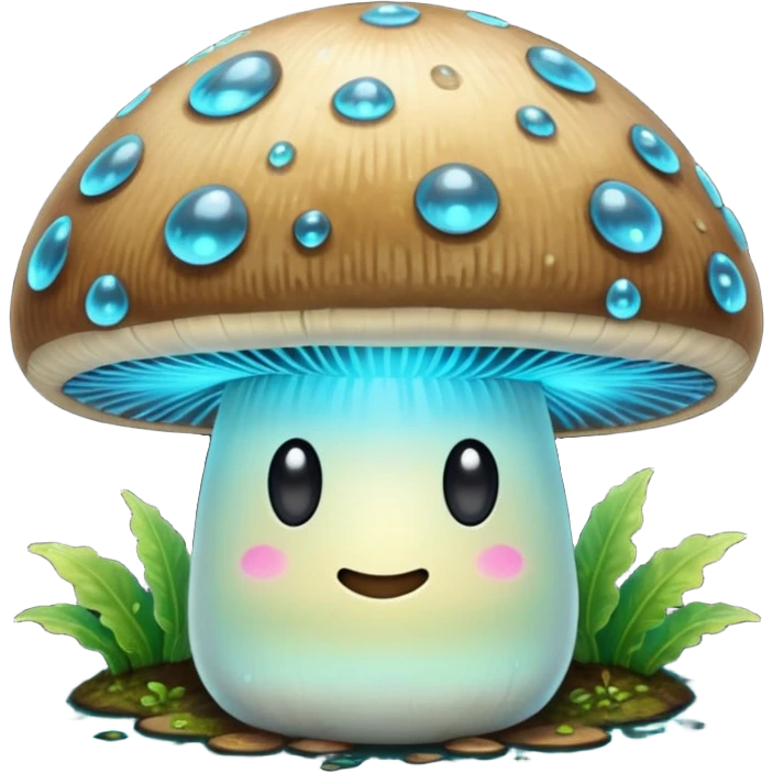 Glowing bioluminescent mushroom with half-closed “bedroom eyes” emoji