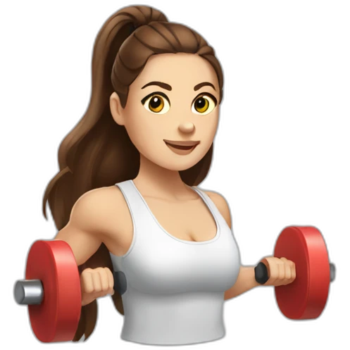 White beautiful fitness women with brown hair with dumbbells in their hands emoji